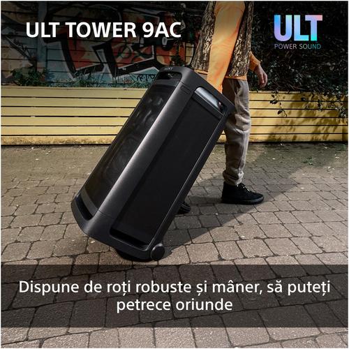 Аудио система Sony ULT TOWER 9AC, Bluetooth 5.3, 2 режима ULT Power Sound, X-Balanced тонколони, Звук и светлини 360, Парти функции, Черен Аудио система Sony ULT TOWER 9AC, Bluetooth 5.3, 2 режима ULT Power Sound, X-Balanced тонколони, Звук и светлини 360, Парти функции, Черен