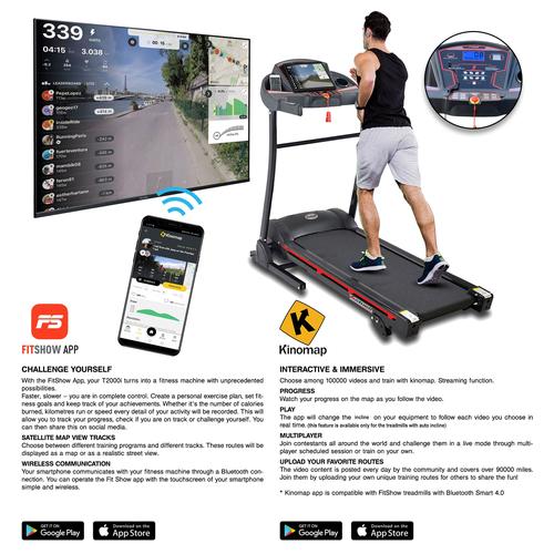 Бягаща пътека Actuell t2000i, Електрическа, Bluetooth, FitShow, Kinomap, Максимална мощност 3CP, Максимално тегло на потребителя 110 кг, Сензори за пулс на ръцете, MP3 порт