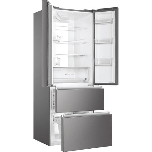Двукрилен хладилник Side by side Haier HB17FPAAA, French Door, 446 л, Total No Frost, Инверторен мотор, My Zone, LED дисплей, Super Cooling, Super Freezing, Клас E, H 190 см, Inox