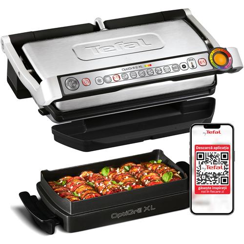 Електрическа скара Tefal GC724D12 OptiGrill+ XL Snacking & Baking, 2000W, 9 програми за готвене, Индикатор за ниво на готвене, Сваляеми плочи, Сребрист