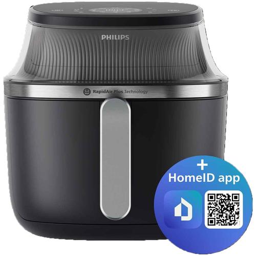 Фритюрник с горещ въздух Philips Airfryer NA321/00 Series 3000, Компактен, Дигитален, 1400 W, Капацитет 4.2 л, Дигитален дисплей, Прозорец, Функции за готвене 16 в 1, 12 предварително зададени програми, Лесно почистване, Черен със сребриста дръжка