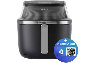Фритюрник с горещ въздух Philips Airfryer NA321/00 Series 3000, Компактен, Дигитален, 1400 W, Капацитет 4.2 л, Дигитален дисплей, Прозорец, Функции за готвене 16 в 1, 12 предварително зададени програми, Лесно почистване, Черен със сребриста дръжка