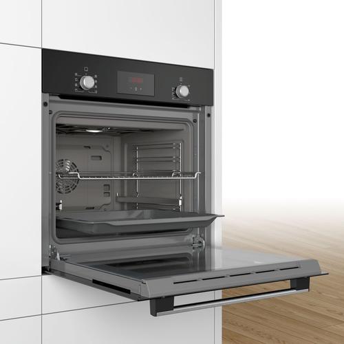 Фурна за вграждане Bosch HBF153EB0, Електрически, 66 л, EcoClean Direct Самопочистваща се скара, Телескопична опора, 3D конвекция, Клас A, Черен/Сребрист