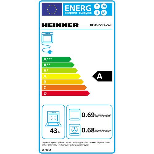 Готварска печка electric Heinner HFSC-S56E4VWH, Клас A, Plita vitroceramica, 4 zone за gatit, Електрическа фурна, Грил, Вентилация, 50x60 см, Бял