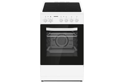 Готварска печка electric Heinner HFSC-S56E4VWH, Клас A, Plita vitroceramica, 4 zone за gatit, Електрическа фурна, Грил, Вентилация, 50x60 см, Бял