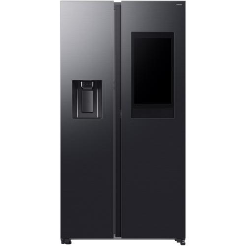 Хладилник Side by side Samsung Family Hub RS90F66BEFEO, 614 л, 21,5" екран, SmartThings AI Energy, Full No Frost, Twin & Metal Cooling, Диспенсър за вода/лед, Цифров AI инверторен компресор, Клас E, H 178,4 см, Inox/Черен