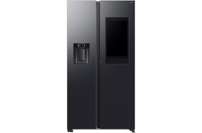 Хладилник Side by side Samsung Family Hub RS90F66BEFEO, 614 л, 21,5" екран, SmartThings AI Energy, Full No Frost, Twin & Metal Cooling, Диспенсър за вода/лед, Цифров AI инверторен компресор, Клас E, H 178,4 см, Inox/Черен