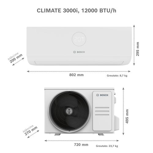 Климатик Bosch Climate 3000i, 12000 BTU, A++/A+, Филтър за студен катализатор, Функция за избягване на потока, Функция за следване, Готовност за Wi-Fi, Бял Климатик Bosch Climate 3000i, 12000 BTU, A++/A+, Филтър за студен катализатор, Функция за избягване на потока, Функция за следване, Готовност за Wi-Fi, Бял