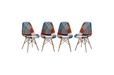 Комплект 4 стола Kring Kai Circle, Модел Patchwork, Материал текстил/дърво, Многоцветен