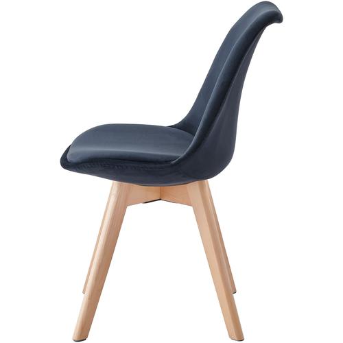 Комплект 4 трапезни стола Kring Astrid, Кадифена тапицерия, Дървени крака, Черен