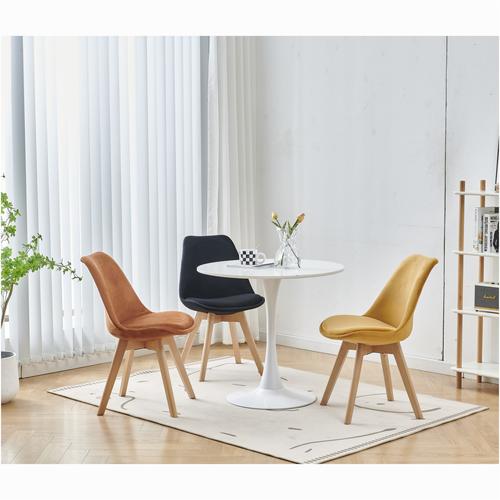 Комплект 4 трапезни стола Kring Astrid, Кадифена тапицерия, Дървени крака, Черен