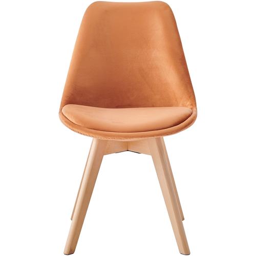 Комплект 4 трапезни стола Kring Astrid, Кадифена тапицерия, Дървени крака, Оранжев