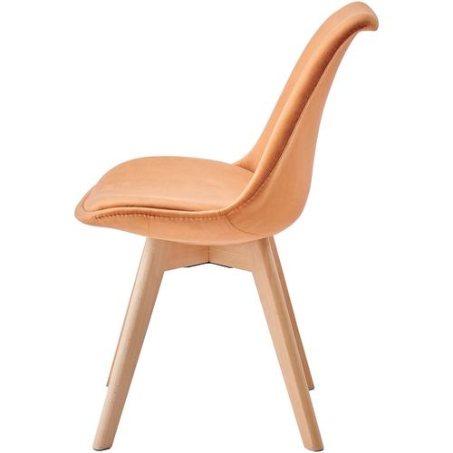 Комплект 4 трапезни стола Kring Astrid, Кадифена тапицерия, Дървени крака, Оранжев