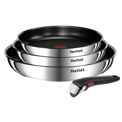 Комплект от 4 части TEFAL Ingenio Emotion, Тиган 22/24/28 см, Подвижна дръжка, Незалепващо покритие, Термо-Сигнал, Индукция, Сребрист