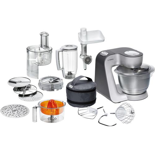 Кухненски робот Bosch MUM58364, 1000 W, купа 3,9 л, блендер, кълцалка, резачка за кубчета, 7 скорости, 3D планетарно смесване, сив