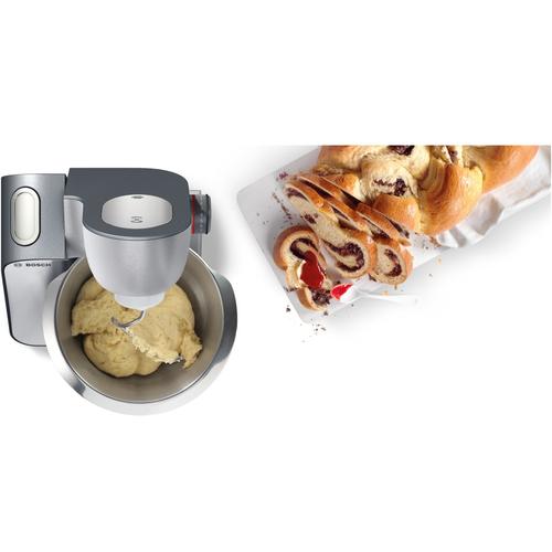 Кухненски робот Bosch MUM58364, 1000 W, купа 3,9 л, блендер, кълцалка, резачка за кубчета, 7 скорости, 3D планетарно смесване, сив