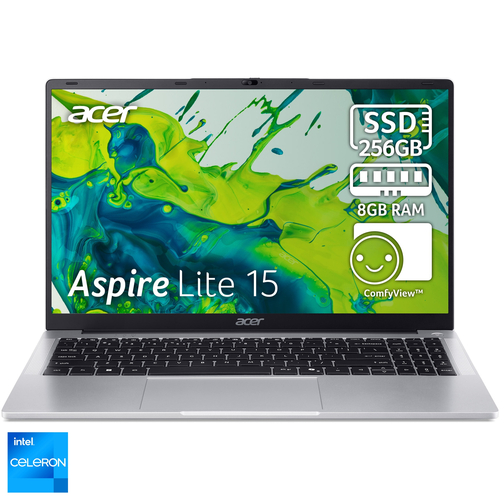 Лаптоп Acer Aspire Lite 15 AL15-32P-C49X, Intel® Celeron® N4500 до 2.8GHz, 15.6", Full HD, IPS, 8GB DDR4, 256GB SSD, Intel® UHD Graphics, NO OS, Silver