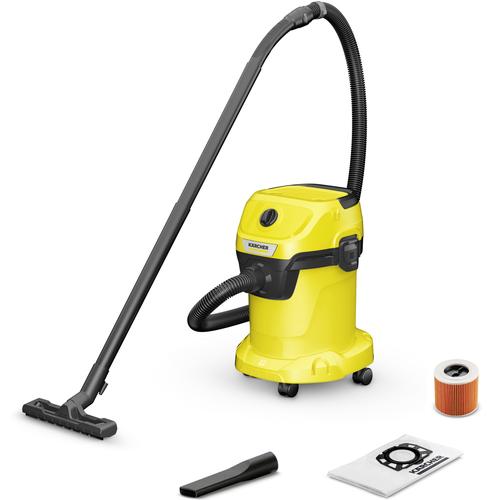 Мултифункционална прахосмукачка Karcher WD 3 V-17/4/20 1.628-127.0, Мокро и сухо прахосмукачка, 17 л, Маркуч 2 м, 1000 W, Хартиена филтърна торбичка, Функция обдухване, Жълт/Черен