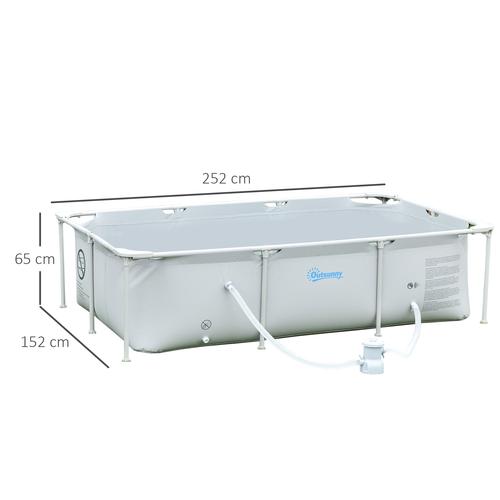 Надземен басейн Outsunny, Стомана, PVC филтър, Клапан, 252x152x65 см, Бял Надземен басейн Outsunny, Стомана, PVC филтър, Клапан, 252x152x65 см, Бял