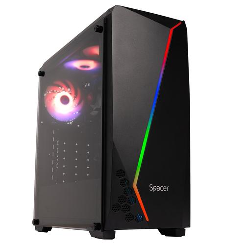 Настолен компютър Gaming APU Spacer Terminator, AMD Ryzen™ 3 3200G до 4.0GHz, 8GB DDR4, 512GB SSD, Radeon™ RX Vega 8 Graphics, No OS, Черен