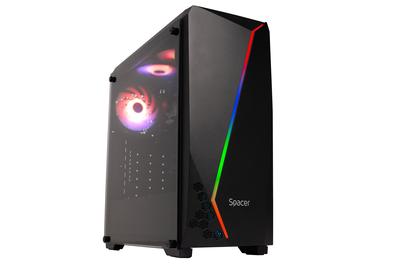 Настолен компютър Gaming APU Spacer Terminator, AMD Ryzen™ 3 3200G до 4.0GHz, 8GB DDR4, 512GB SSD, Radeon™ RX Vega 8 Graphics, No OS, Черен