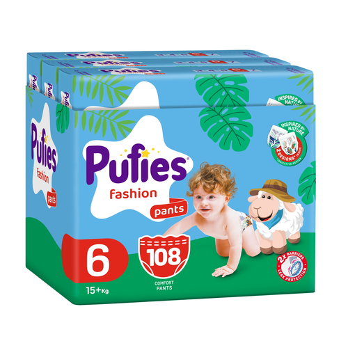 Пелени-гащички Pufies Fashion & Nature,Размер 6, 15+ кг, 108 броя, Maxi pack x 3