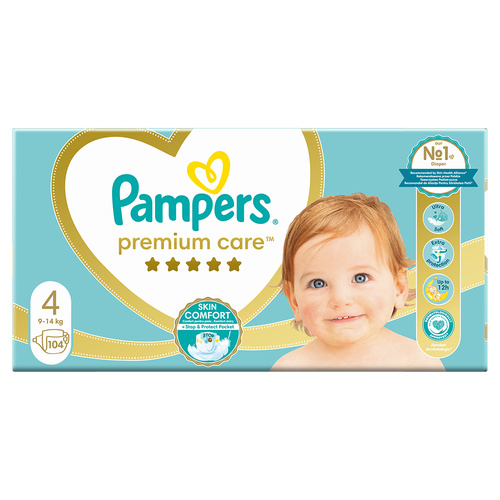 Пелени Pampers Premium Care Mega Box, Размер 4, 9-14 кг, 104 броя Пелени Pampers Premium Care Mega Box, Размер 4, 9-14 кг, 104 броя