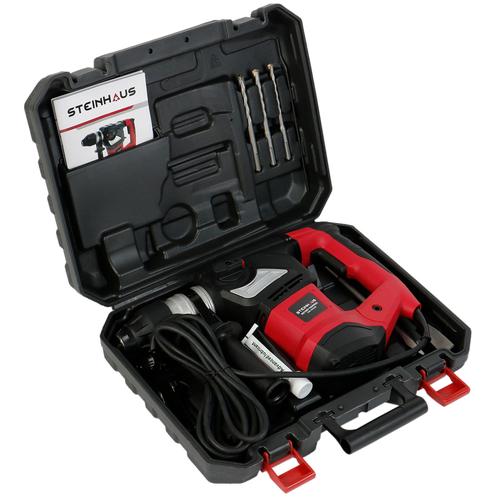 Перфоратор Steinhaus PRO-RH1800, 1800 W, 820 об/мин, 7J, Патронник SDS-Plus, 4 функции, Kitbox + 3 бургии, Длето, Шило Перфоратор Steinhaus PRO-RH1800, 1800 W, 820 об/мин, 7J, Патронник SDS-Plus, 4 функции, Kitbox + 3 бургии, Длето, Шило
