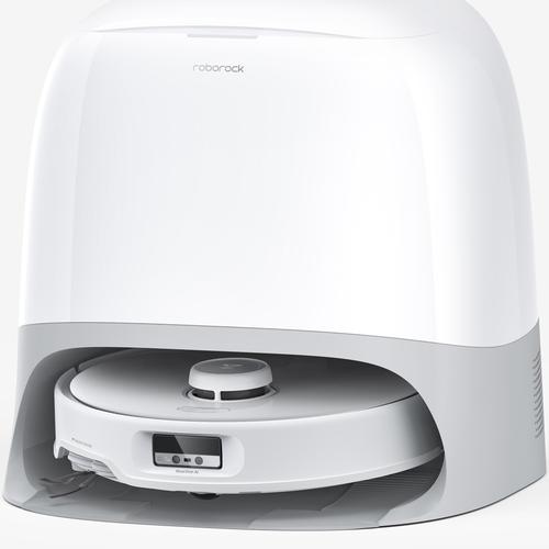 Прахосмукачка-робот Roborock Qrevo Curv RSD0712CE със станция за зареждане, 18500 pa, прахосмукачка, моп и смарт станция с автоматично изпразване, 66W, Lidar, 5200mAh батерия, AdaptLift, гласов асистент, въртящ се моп, бял/сребрист