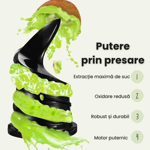 Сокоизстисквачка за плодове и зеленчуци COOK-IT Slowjuicer XL чрез студено пресоване, Мощност 250W, Шпиндел с охлюв, Антикапкова, Антиокислителна, 1L резервоар за сок - 900 ml резервоар за пулпа, Запазва витамини и минерали, Черен Сокоизстисквачка за плодове и зеленчуци COOK-IT Slowjuicer XL чрез студено пресоване, Мощност 250W, Шпиндел с охлюв, Антикапкова, Антиокислителна, 1L резервоар за сок - 900 ml резервоар за пулпа, Запазва витамини и минерали, Черен