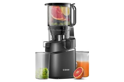 Сокоизстисквачка за плодове и зеленчуци COOK-IT Slowjuicer XL чрез студено пресоване, Мощност 250W, Шпиндел с охлюв, Антикапкова, Антиокислителна, 1L резервоар за сок - 900 ml резервоар за пулпа, Запазва витамини и минерали, Черен
