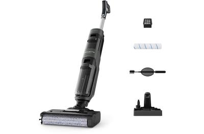 Вертикална прахосмукачка 2 в 1 Rowenta X-Clean 4 GZ5037WO, 200W, Засмукване и миене, 425 RPM, Автономия 50 мин, Съвместима с препарати, Станция за зареждане с поставка за аксесоари, Сив/Черен